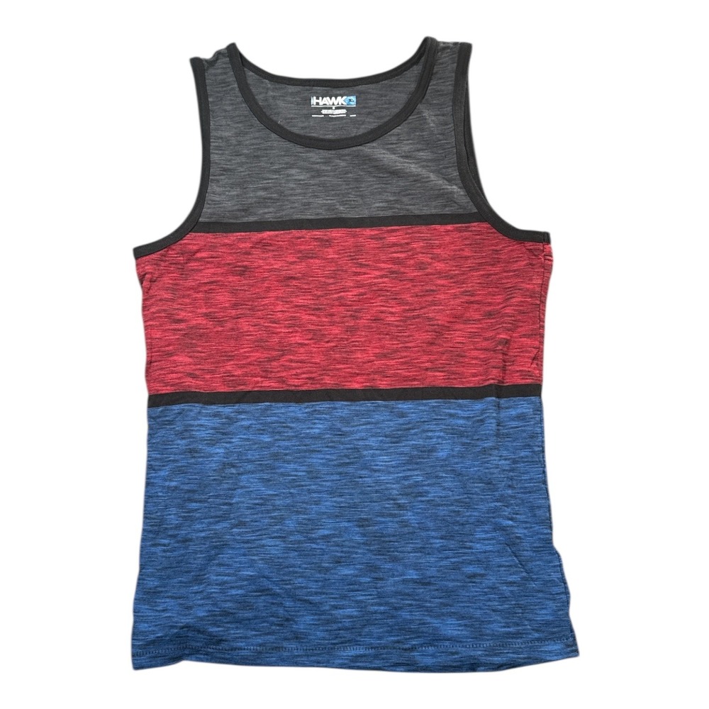 Hawk Mens Striped Tank Top Red Blue Grey Sleeveless Gym Athletic Size S